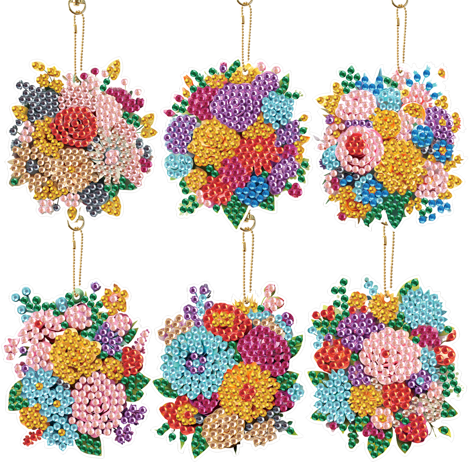 Art Craft Handmade - 6PCS Diamond Art Painting Keychains Kit,flower