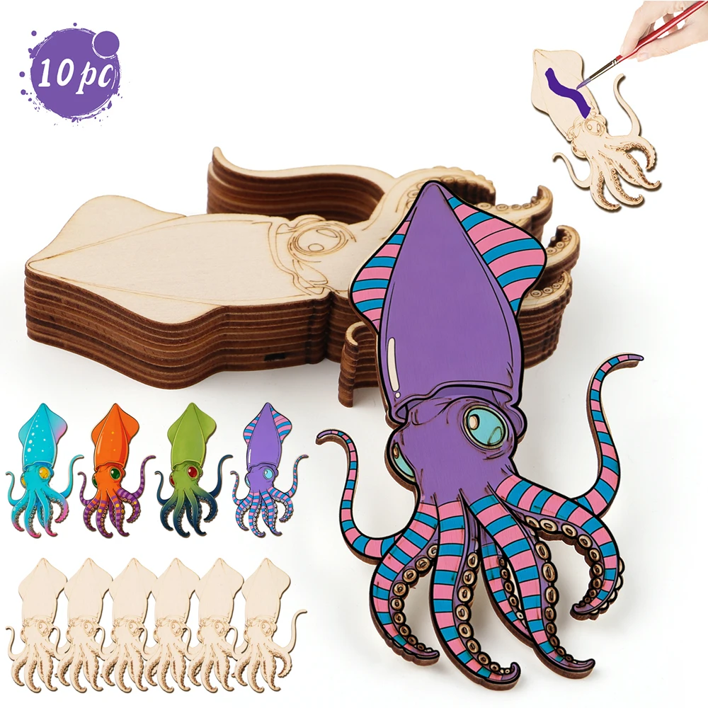 Art & Craft Teacher Vacancy - 10pcs/set Unfinished Wood Craft Octopus Animal
