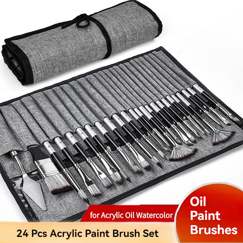 24 Pc Acrylic Paint Brush Set  - đánh giá và giá Painting Knife Palette