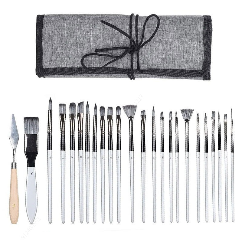 24 Pc Acrylic Paint Brush Set  - đánh giá và giá Painting Knife Palette